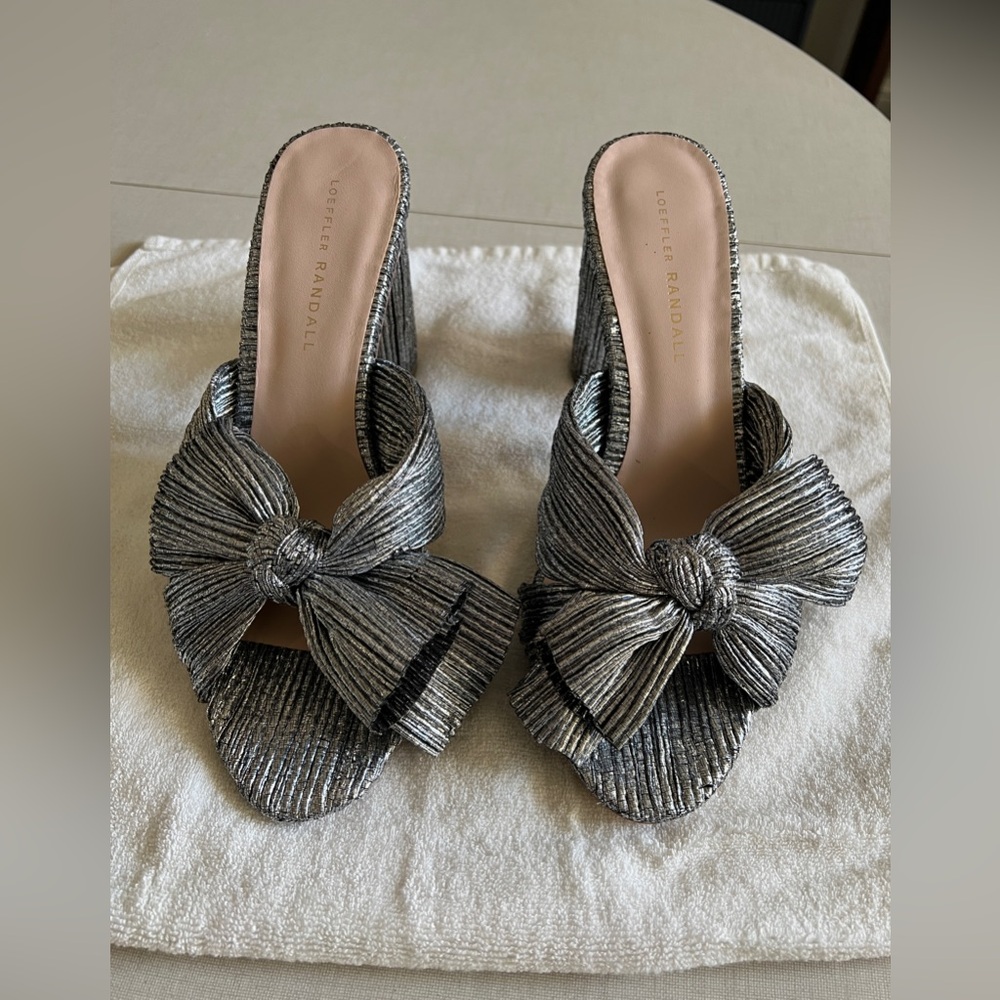 Loeffler Randall Silver Pleated Bow Heels